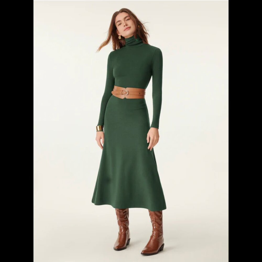 OGL MaxWarm Turtleneck Midi Dress - Bush Green (M)